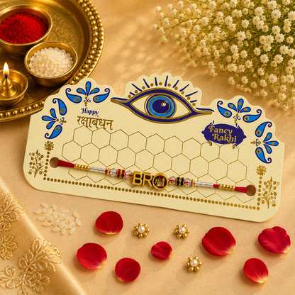 Designer Red Thread Rakhi with Gold-Tone Beads