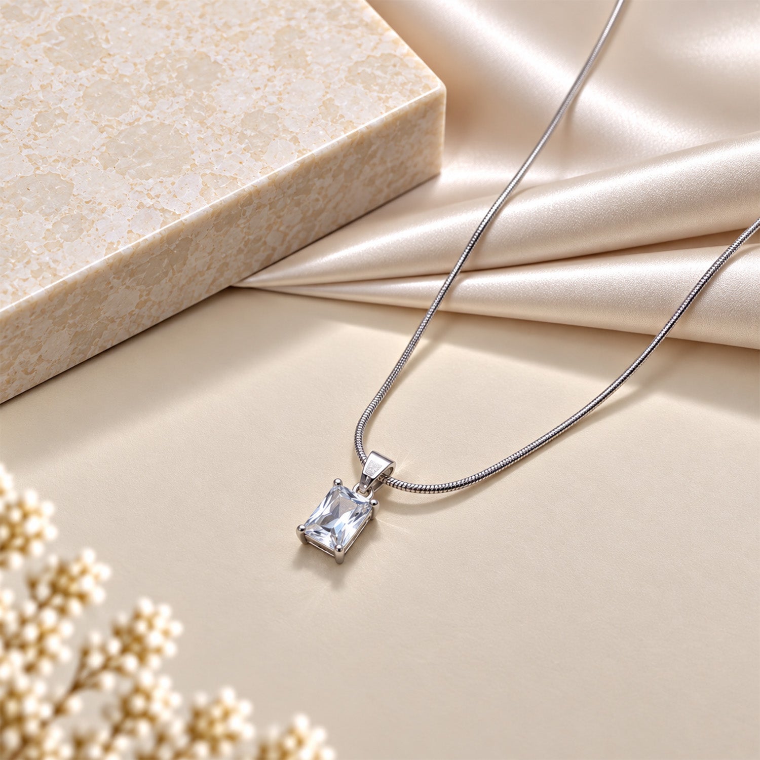 Square Transparent Stone Alloy Pendant for Girls & Women