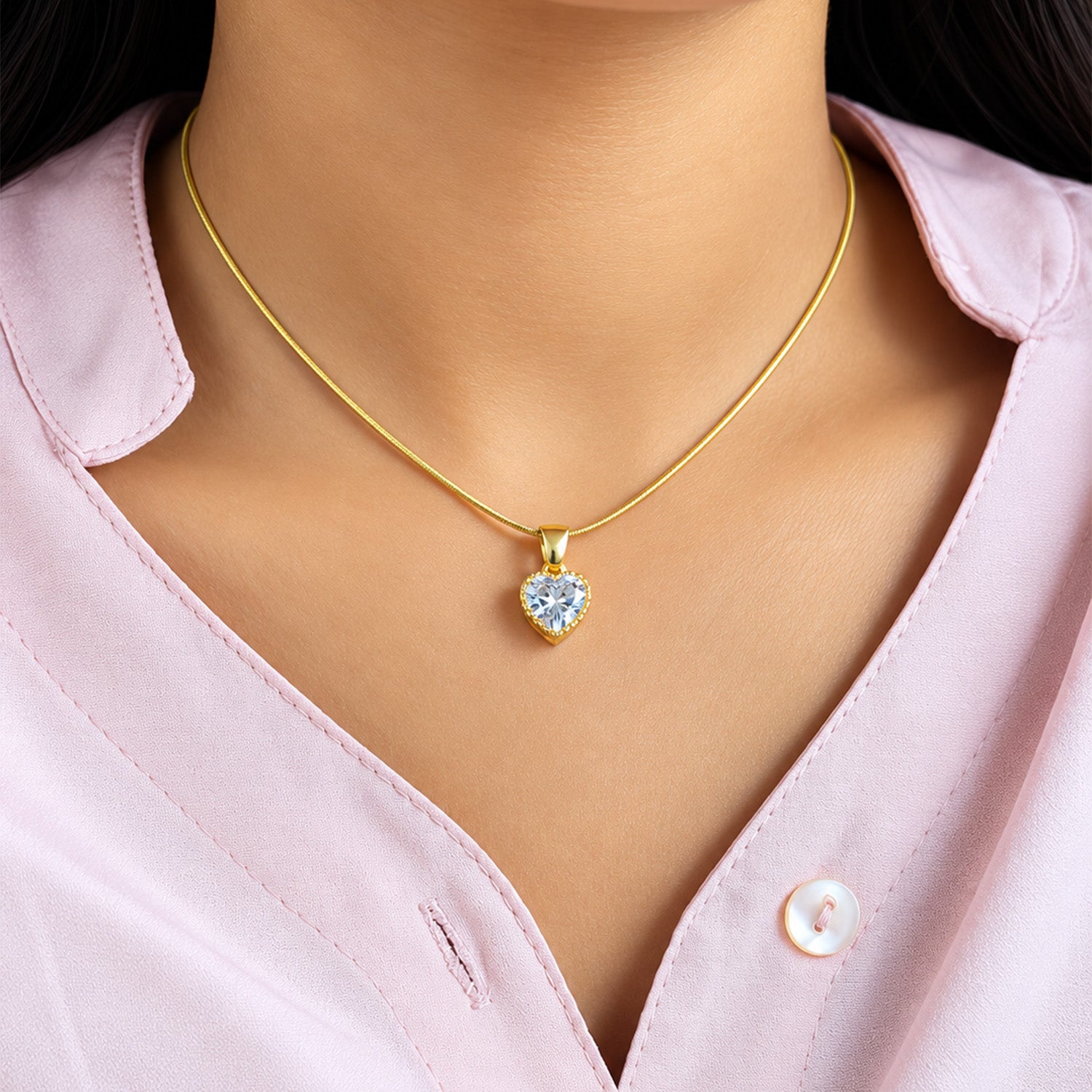 Transparent CZ Stone Heart Pendant for Girls & Women
