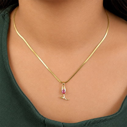 Tulip Teardrop Flower Pendant Necklace For Girls & Women's