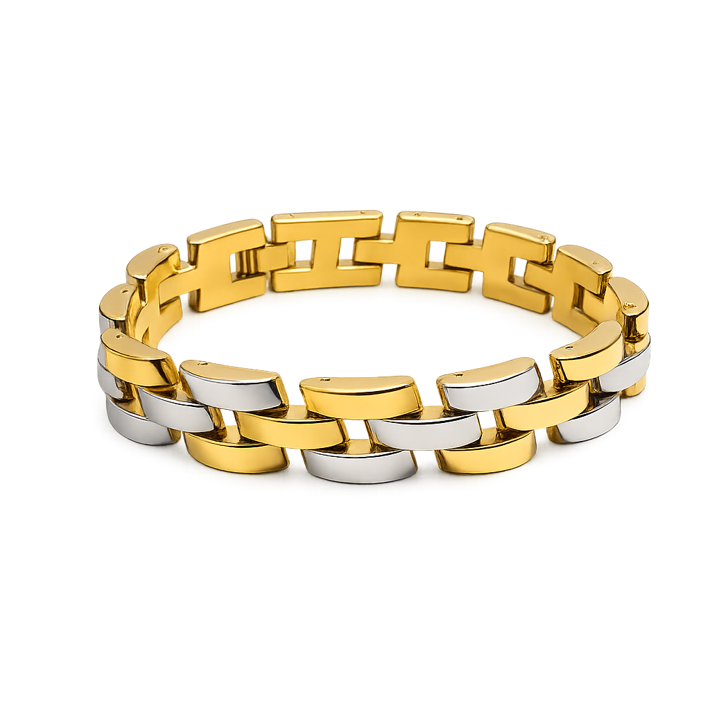 Intricate Dual Row Herringbone Texture Stainless Steel Bracelet For Men