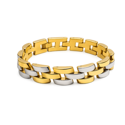 Intricate Dual Row Herringbone Texture Stainless Steel Bracelet For Men