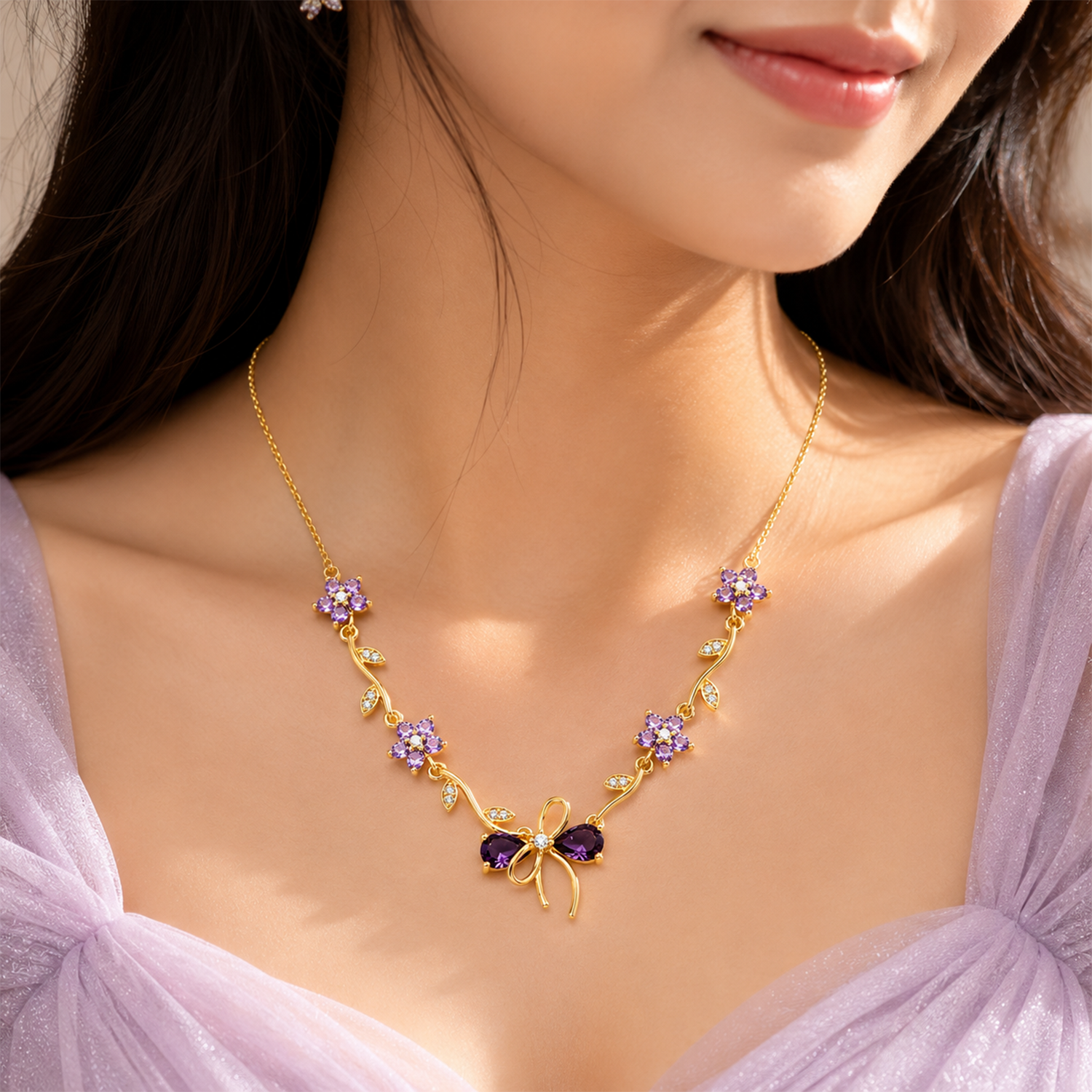 Cherry Blossom Ribbon Bow Tulip Floral Pendant for Girls & Women's