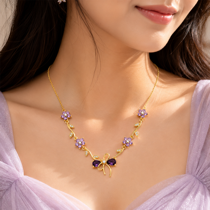 Cherry Blossom Ribbon Bow Tulip Floral Pendant for Girls & Women's