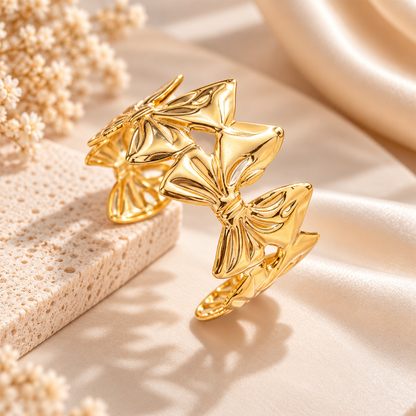 Gold-Tone Alloy Bow Cuff Bracelet for Women & Girls