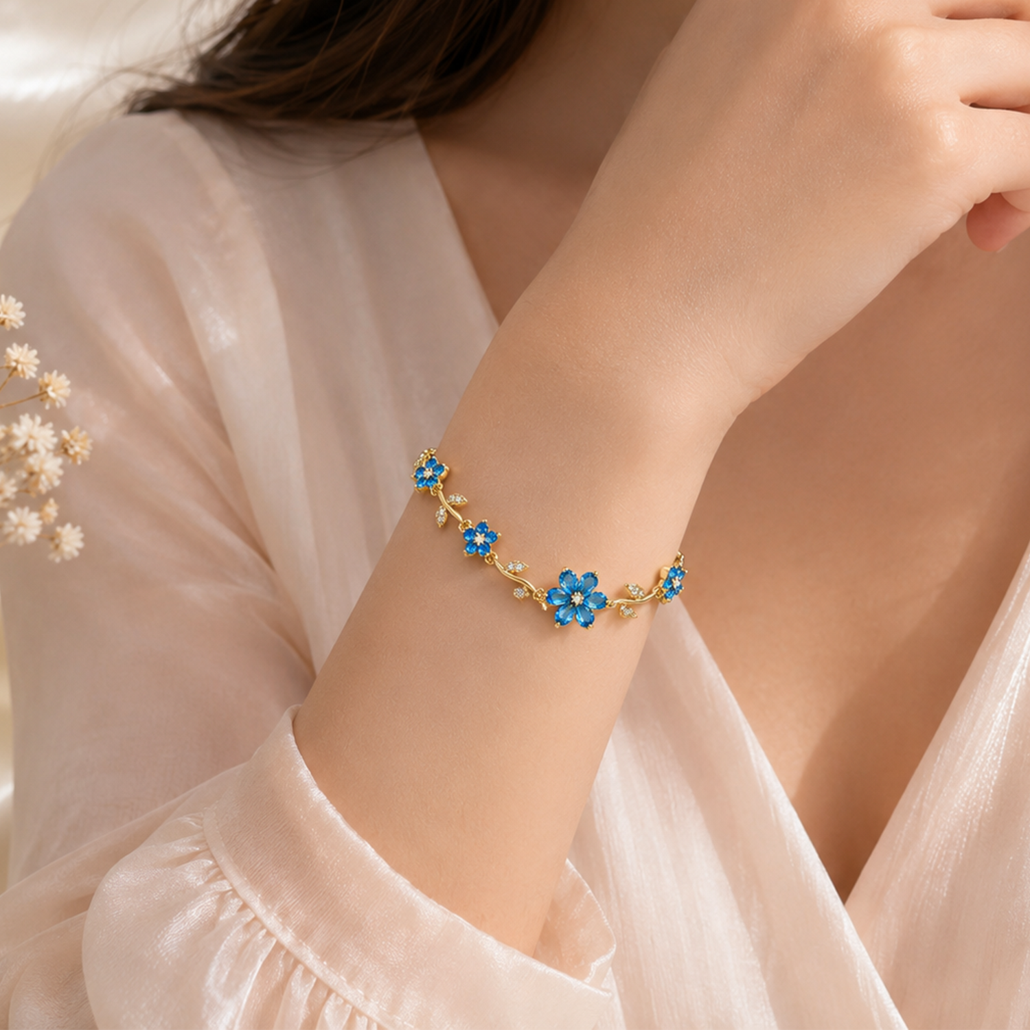 Sparkling Crystal Stone Flower Vine Bracelet for Girls & Womens