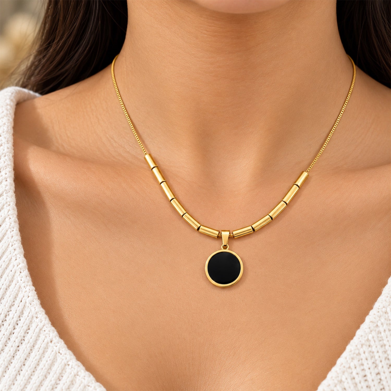 Roman Numeral Black Stone Pendant for Girls & Women's