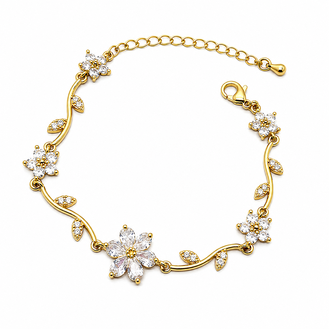 Sparkling Crystal Stone Flower Vine Bracelet for Girls & Womens