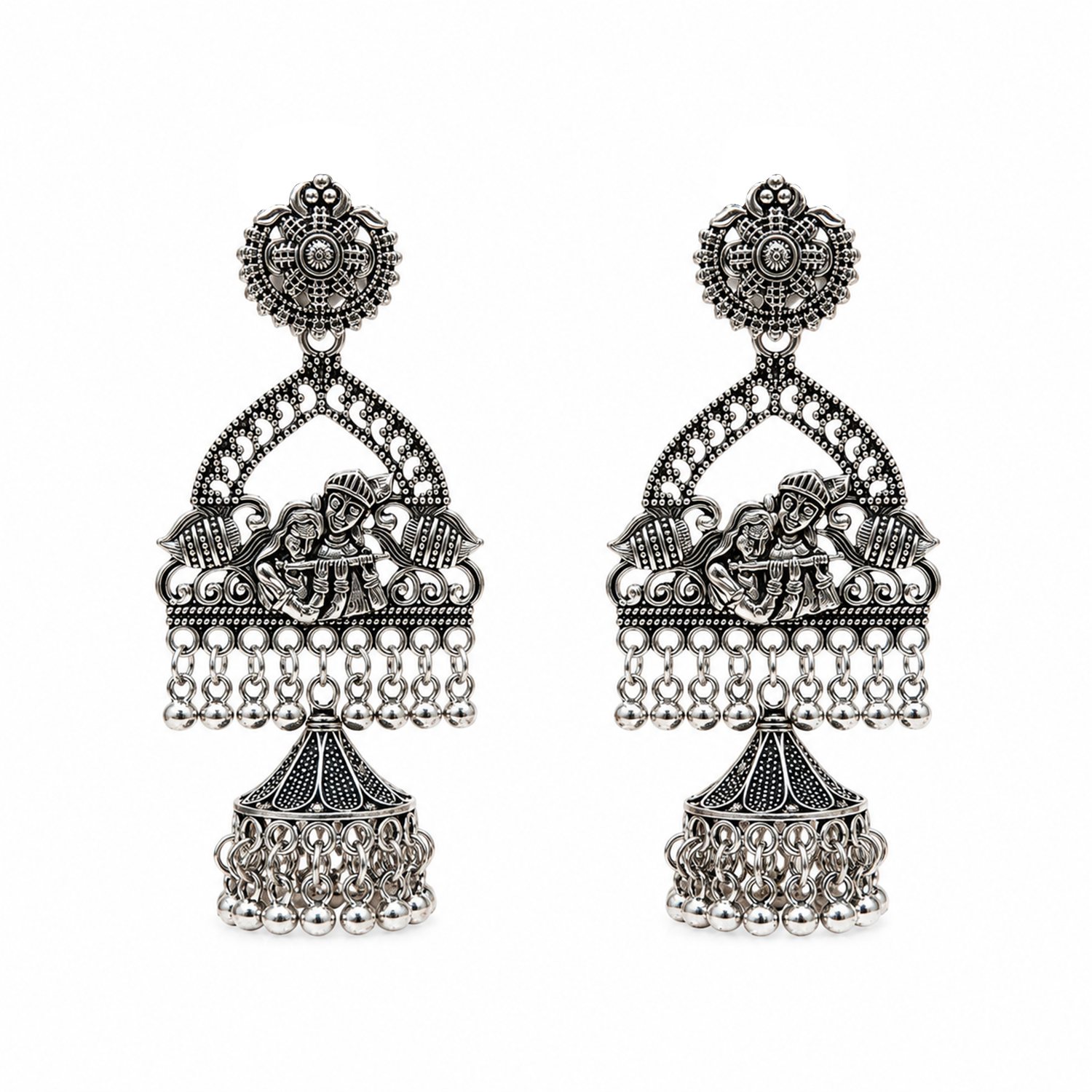 Oxidized Krishna Radha Earrings for Girl's & Women's