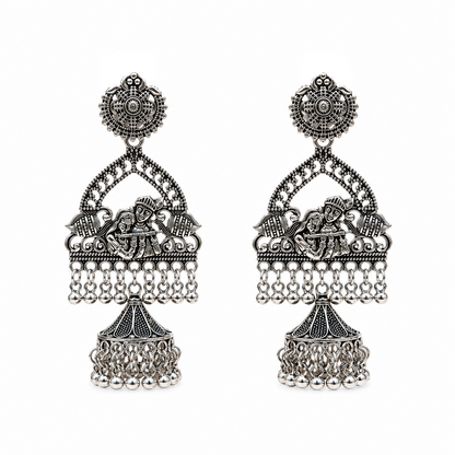 Oxidized Krishna Radha Earrings for Girl's & Women's
