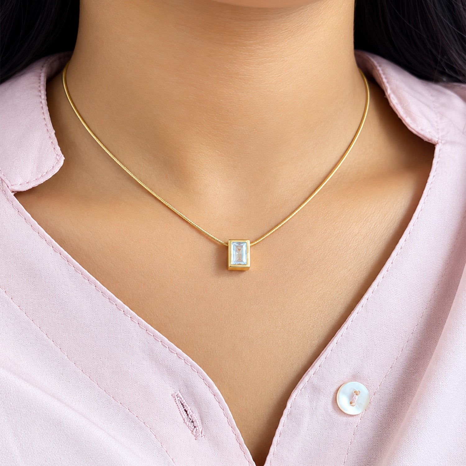Square Transparent Stone with Chain Pendant for Girls & Women