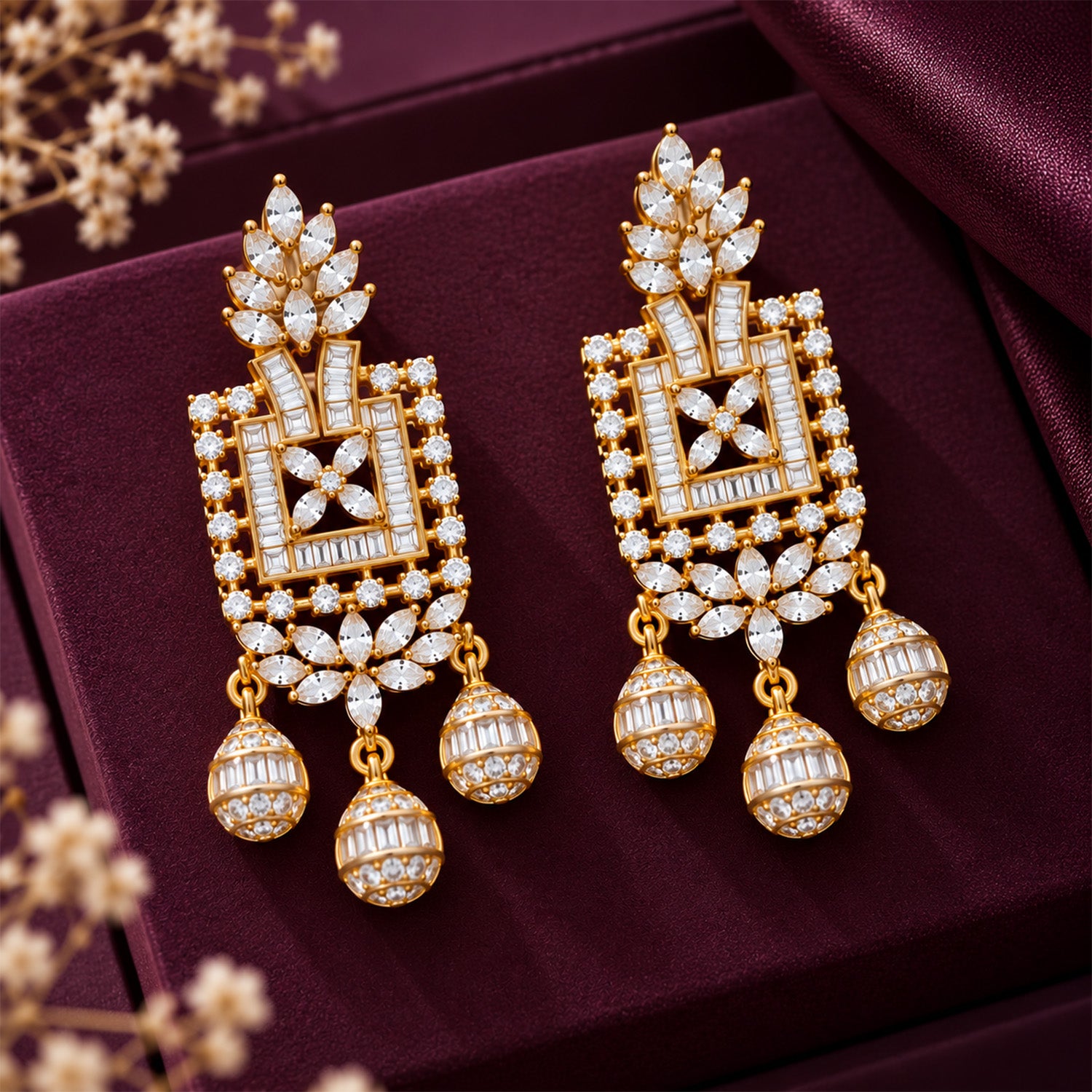 Dual Tone Shimmering Stones Rectangular Necklace Set for Girls & Women's