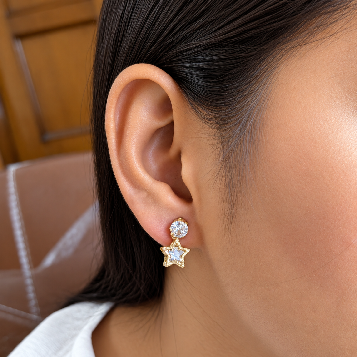 Sparkling Stone Star Lower Drop Earrings for Girls & Women