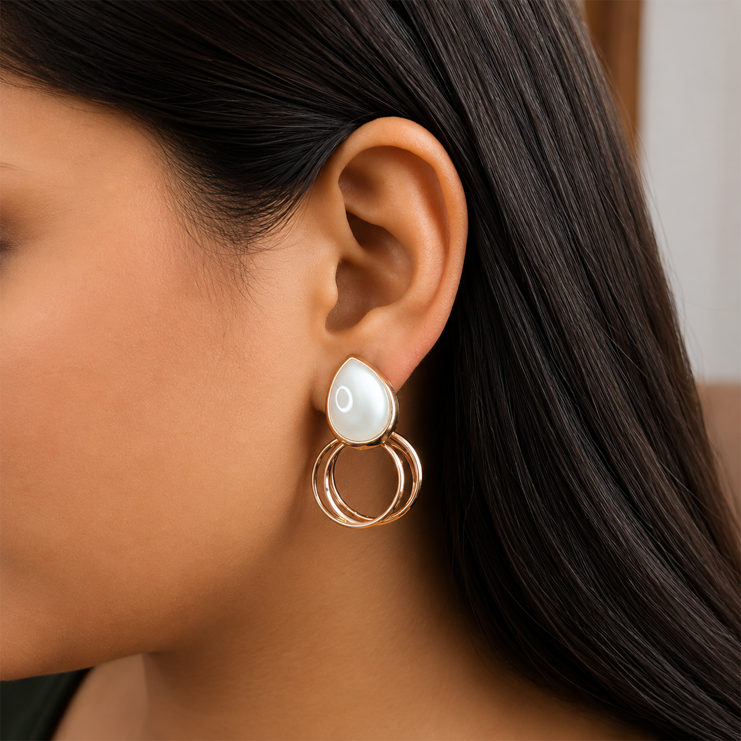 White Water Drop Hoop Statement Earrings for Girls & Women