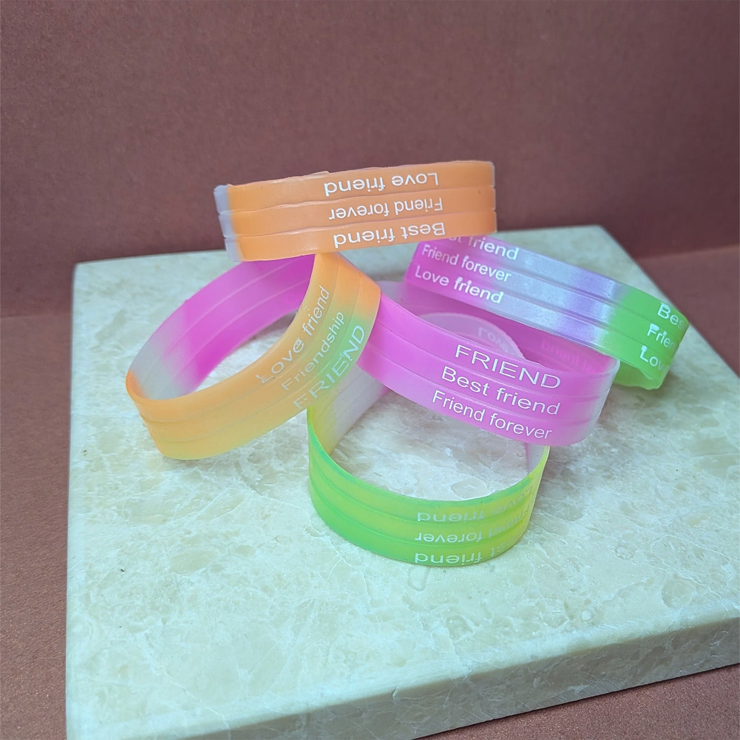 5pcs Multicolor Friendship Rubber Bracelets | Printed Silicone Wristbands