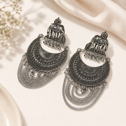 Oxidized Elephant Chandbali Design Earrings for Girl's & Women's