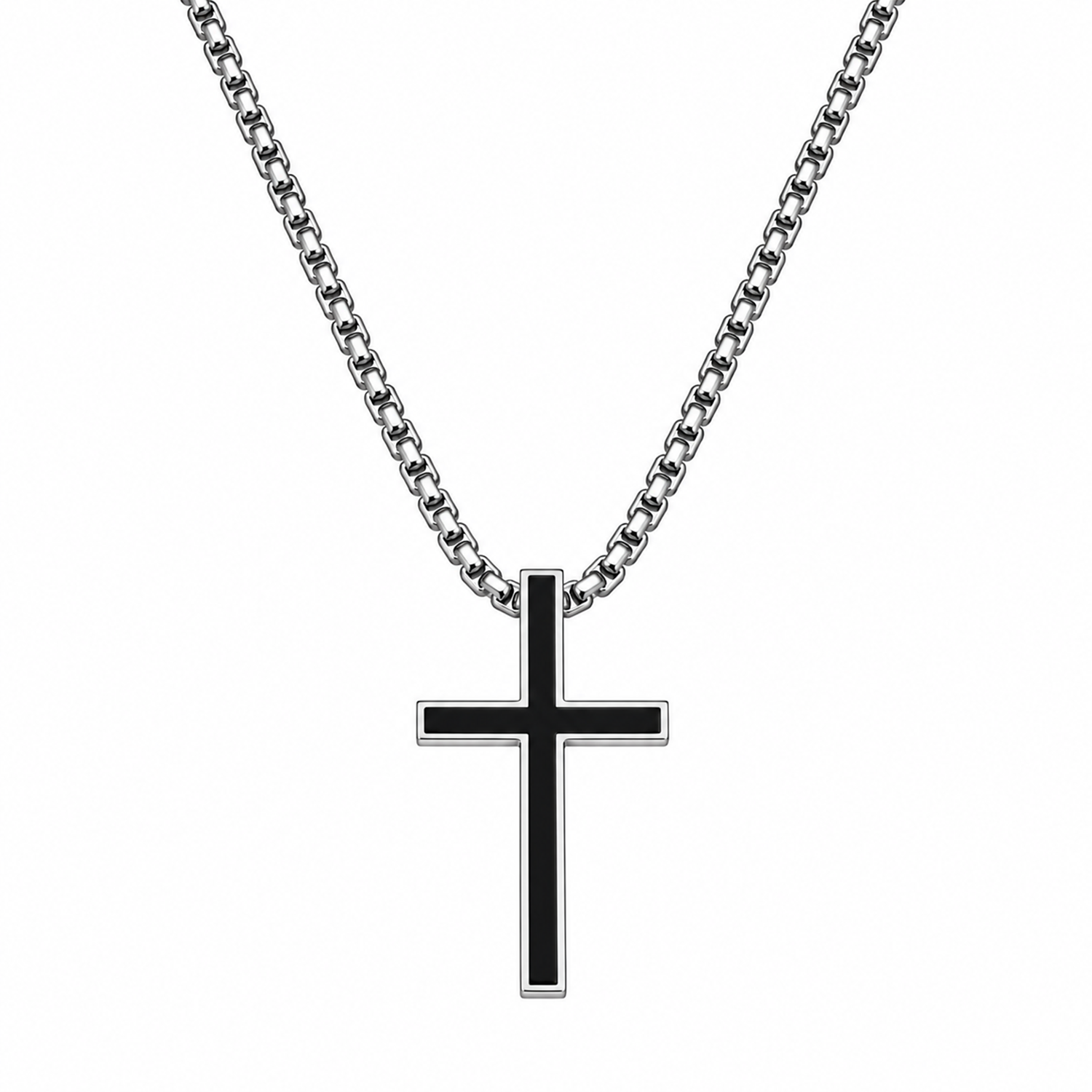 Glossy Black Inlay Cross Pendant for Men