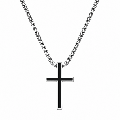 Glossy Black Inlay Cross Pendant for Men