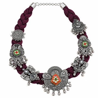 Tribal Oxidized Silver Necklace with Meenakari Ethnic Jewellery Set