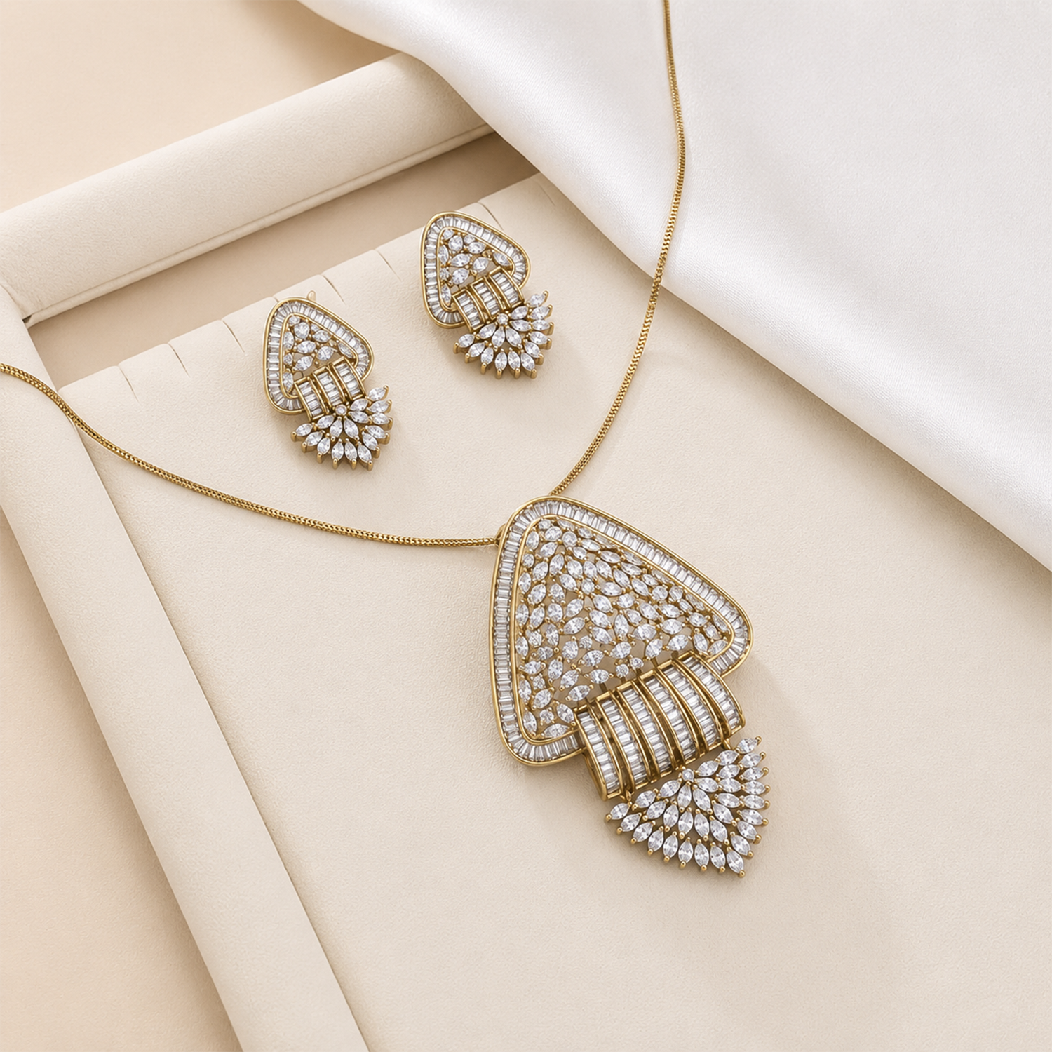 Dual Tone Jhumka Geometric CZ Studded Necklace Set for Girls & Women's