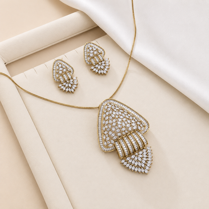 Dual Tone Jhumka Geometric CZ Studded Necklace Set for Girls & Women's