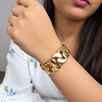 Gold Tone Alloy Elegant Cuff Bracelet for Women & Girls