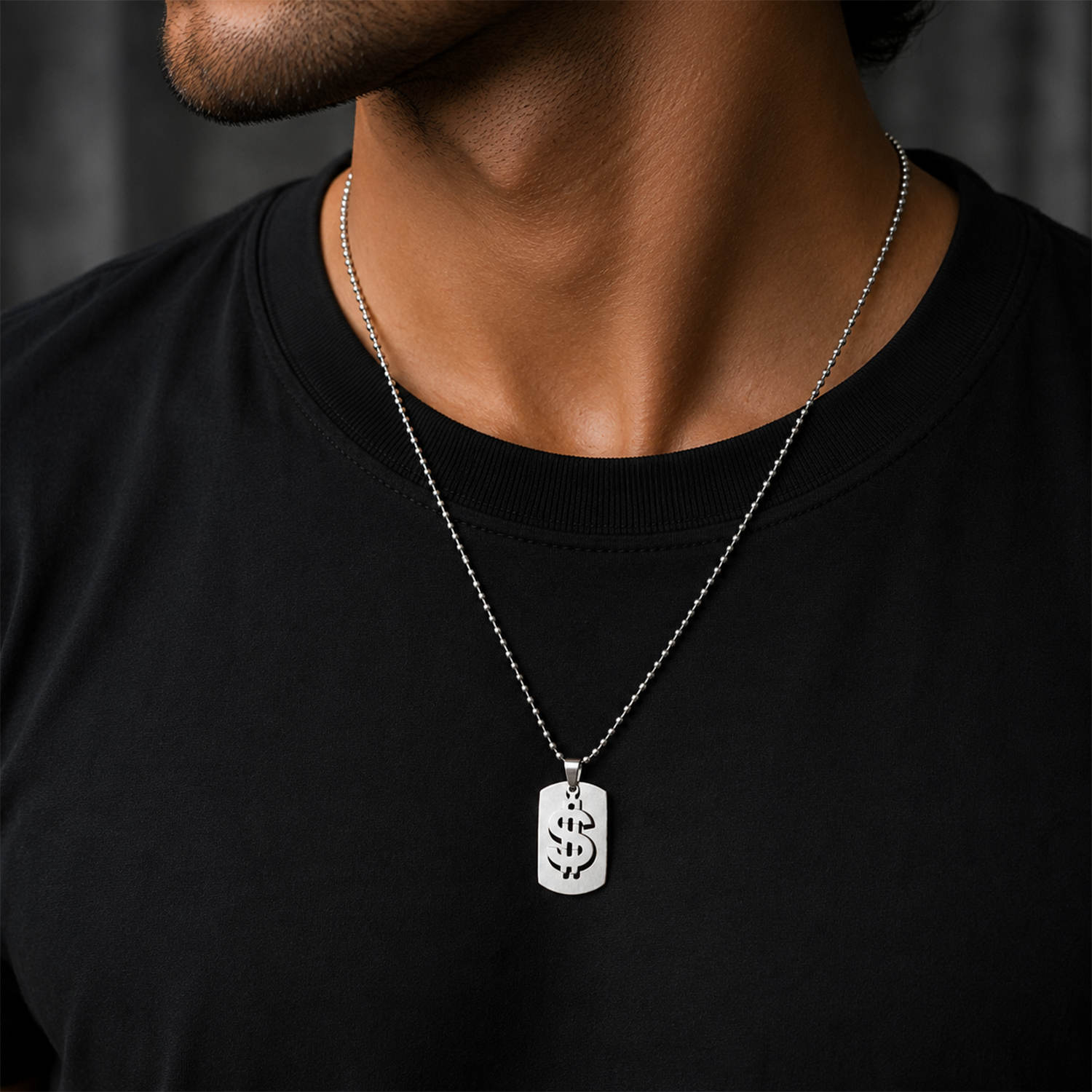Dollar Sign Dog Tag Necklace for Men & Boys