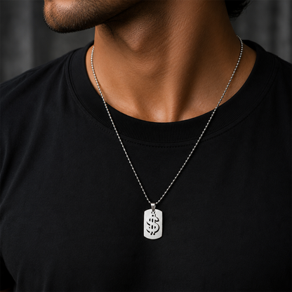 Dollar Sign Dog Tag Necklace for Men & Boys