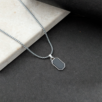 Rectangular Pendant Necklace with Silver-Tone Border