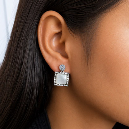 Elegant Square Crystal Drop Korean Earrings for Women