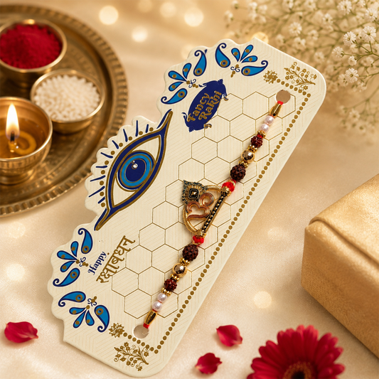 Peacock Designer Rakhi with Gold-Tone Beads