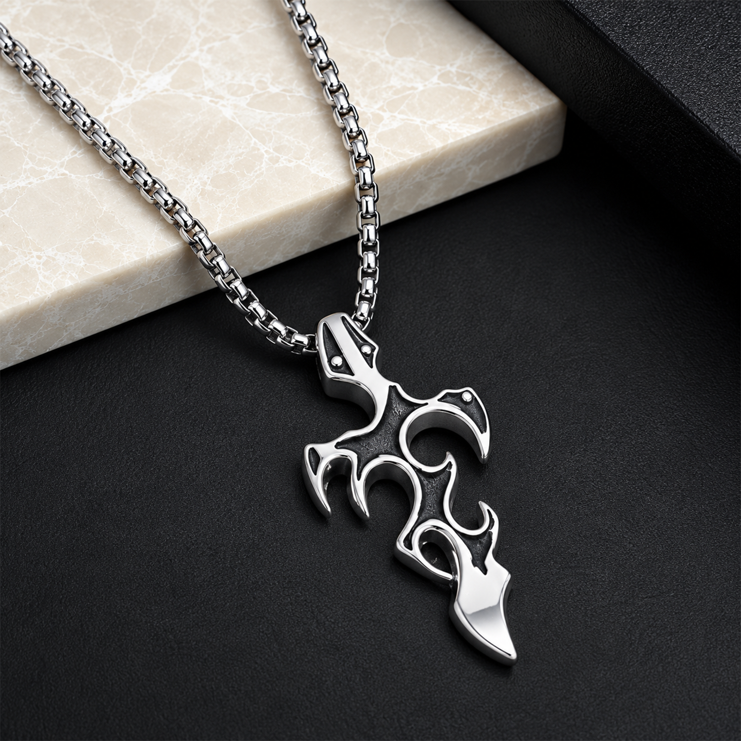 Black Enamel Cutout Flames Pendant for Men