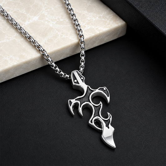 Black Enamel Cutout Flames Pendant for Men