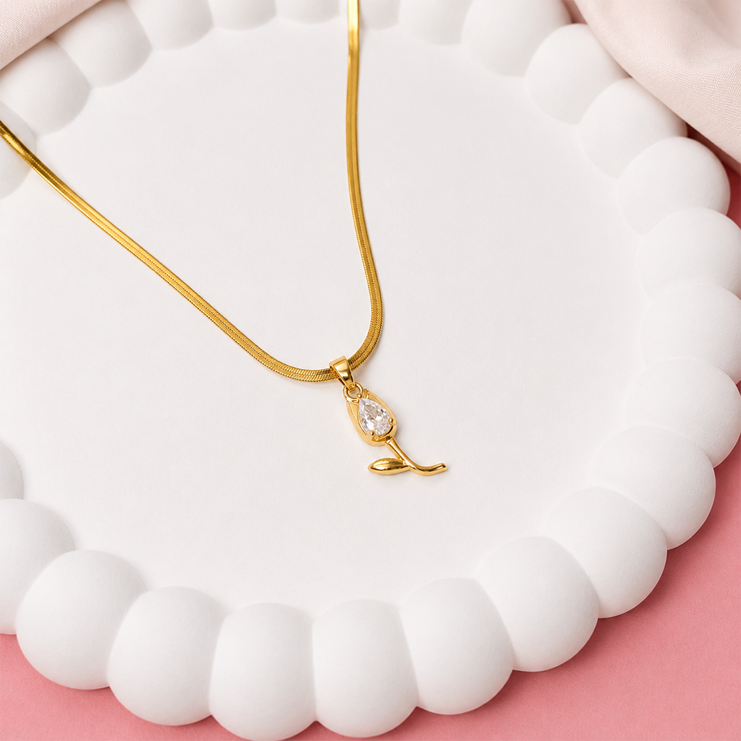 Tulip Teardrop Flower Pendant Necklace For Girls & Women's
