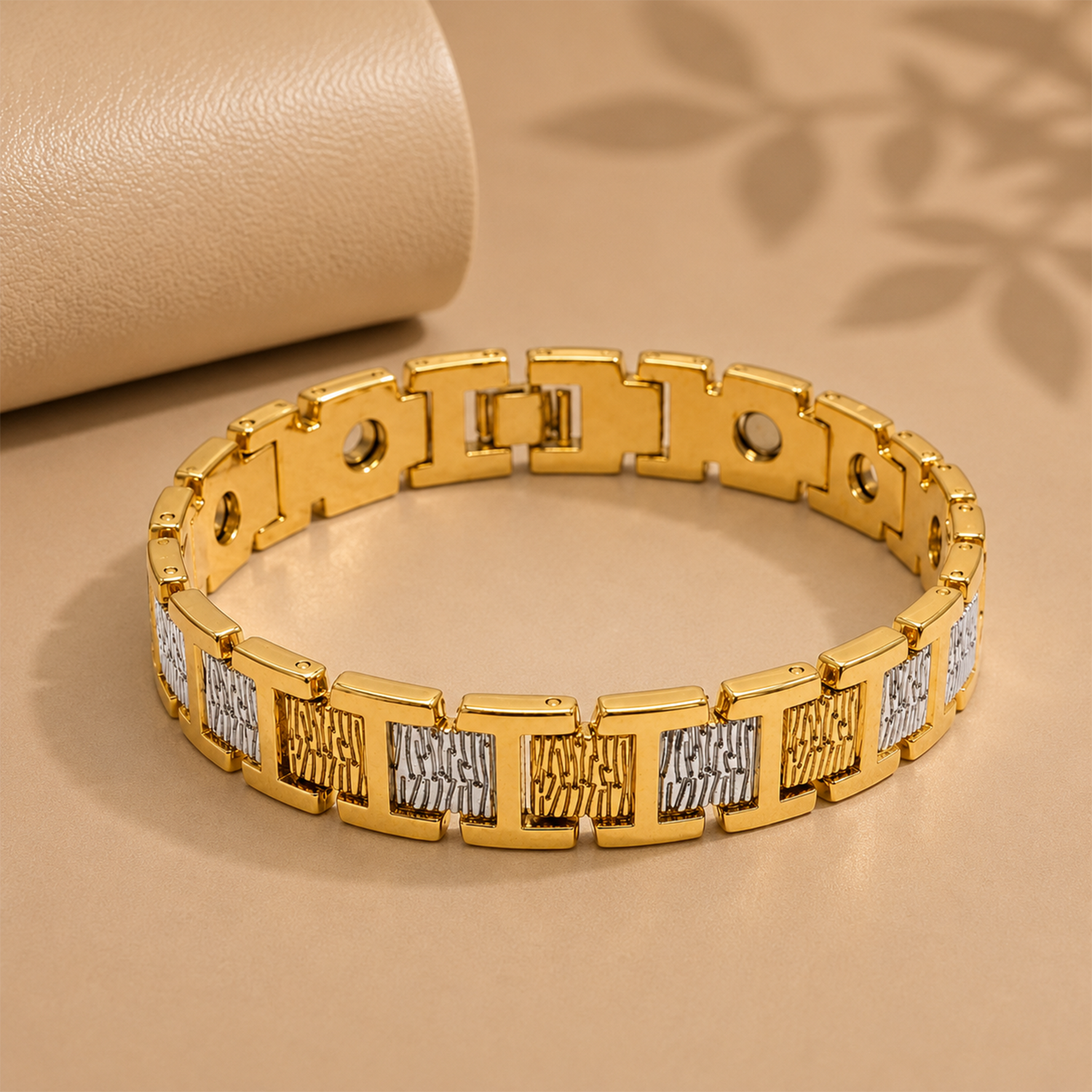 Contrasted Dual Tone Panel links Stainless Steel Bracelet For Men