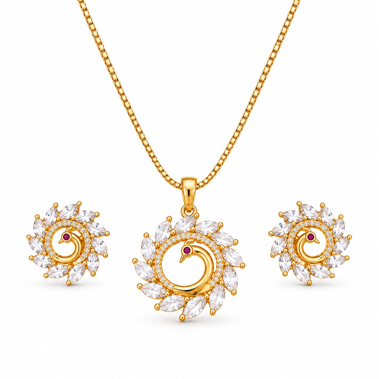 Dual Tone Round Western Peacock Design Pendant Set for Girls & Women's