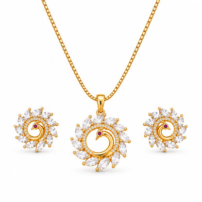Dual Tone Round Western Peacock Design Pendant Set for Girls & Women's