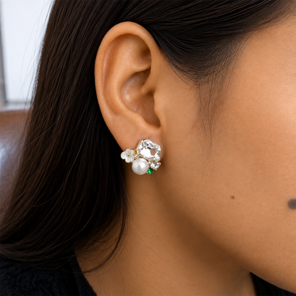 Elegant Faux Pearl Crystal Drop Korean Earrings for Women & Girls