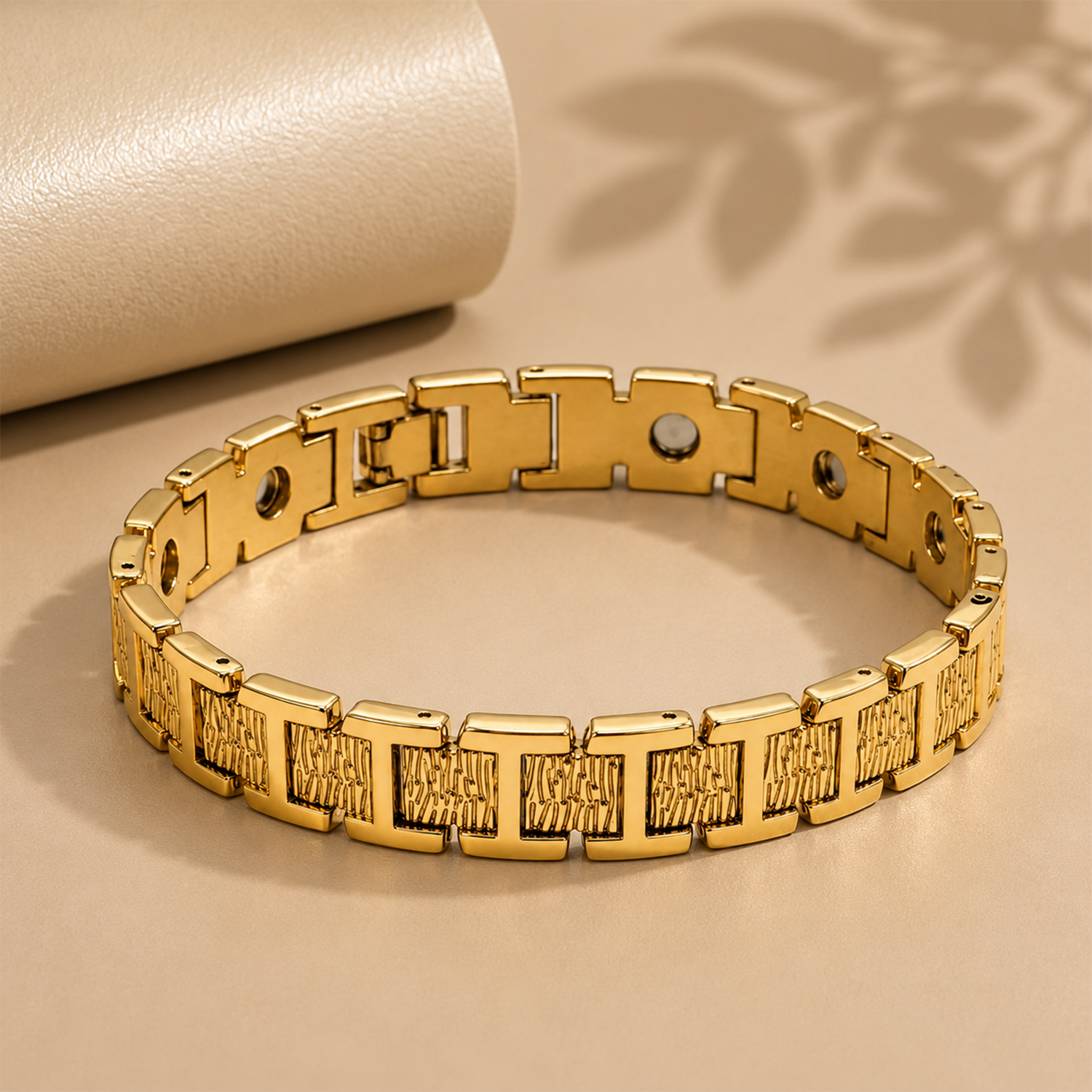 Geometric Textured Embedded Magnetic Therapy Bracelet for Men