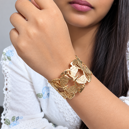 Golden Alloy Butterfly Cuff Bracelet for Women & Girls