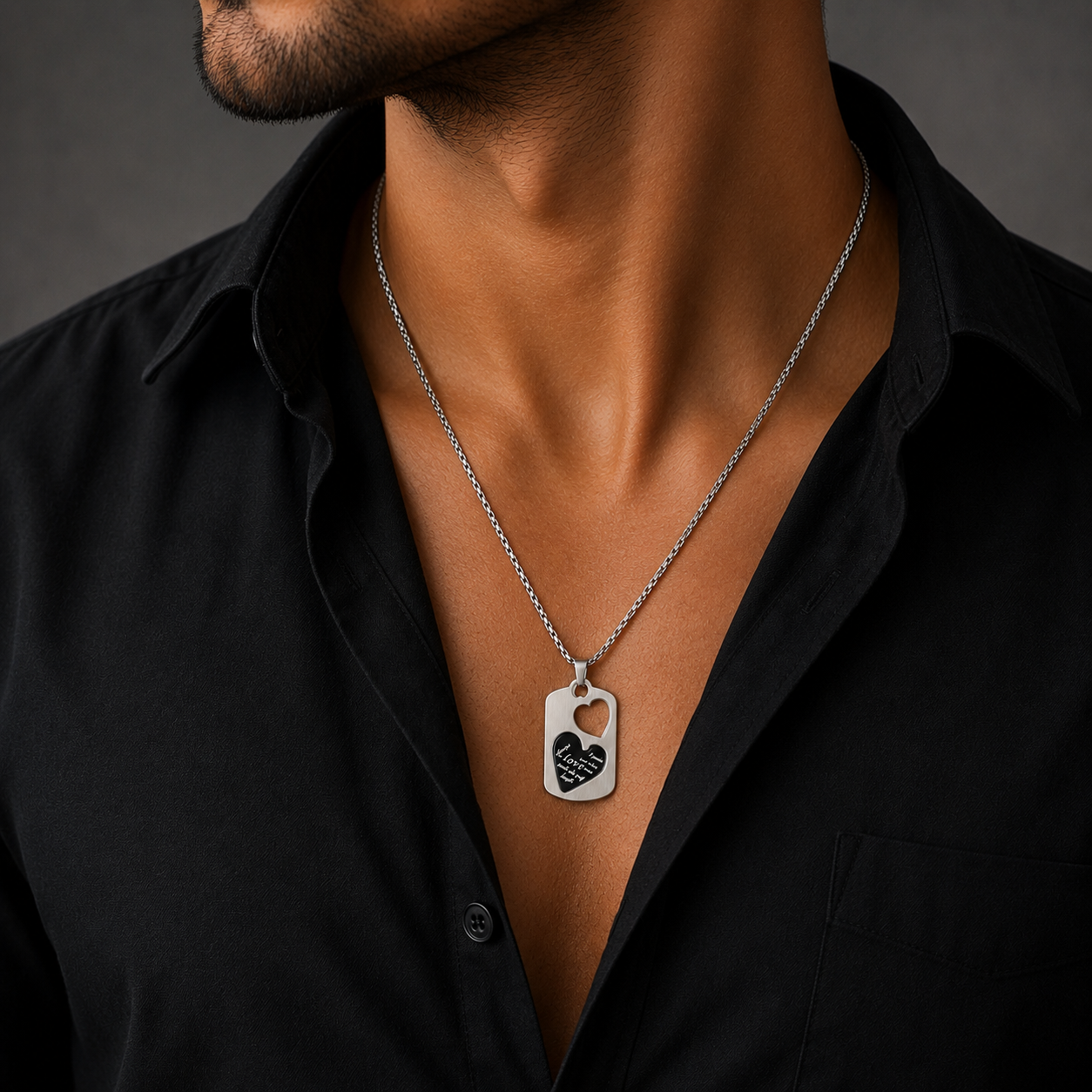 Silver Tone Love Heart Pendant for Mens & Boys