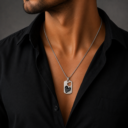 Silver Tone Love Heart Pendant for Mens & Boys