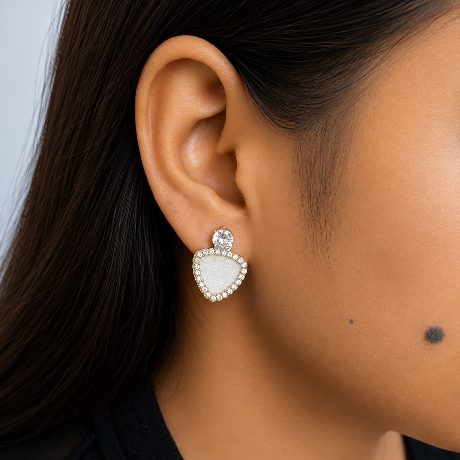 White Triangle Stud Korean Earrings for Women