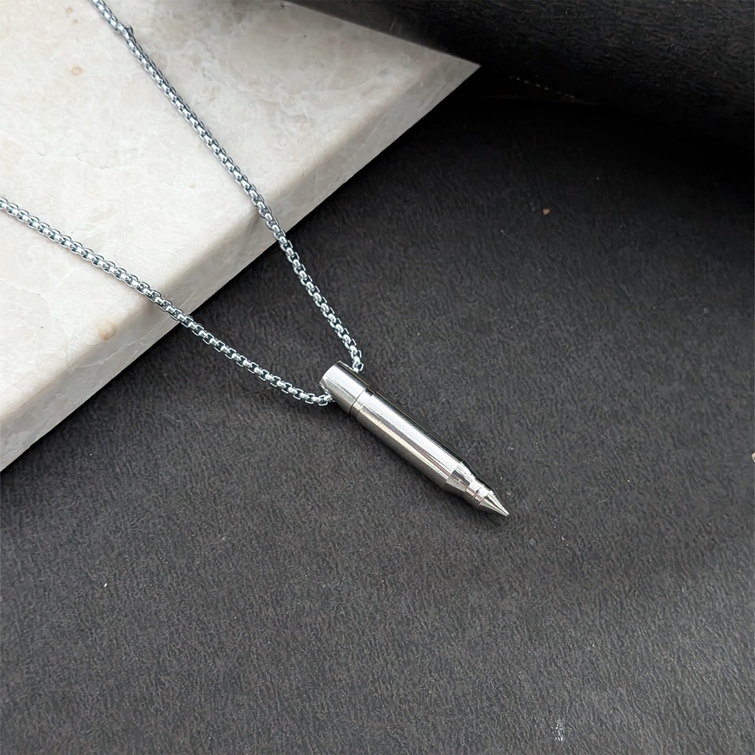 Stainless Steel Bullet Capsule Pendant for Men & Boys