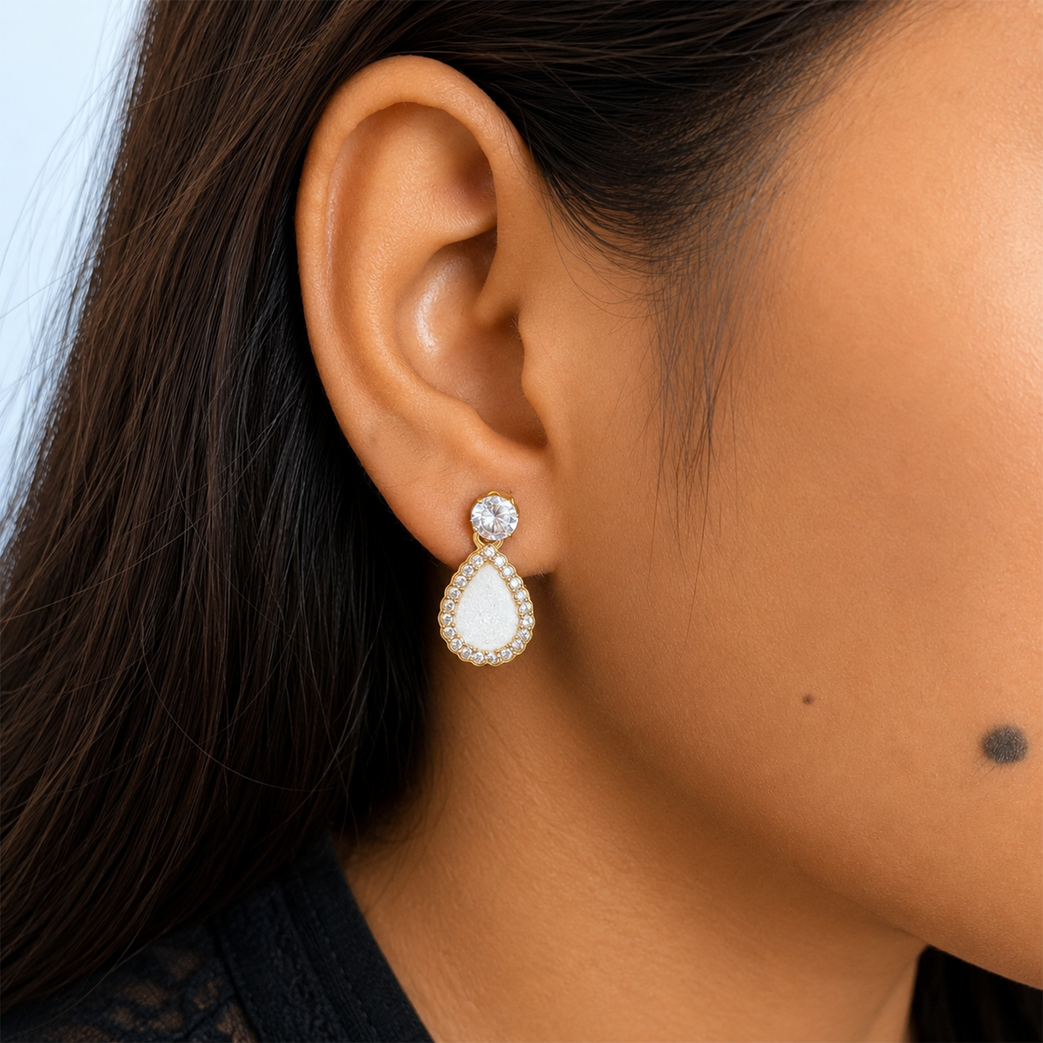 White Teardrop Dangle Korean Earrings for Women