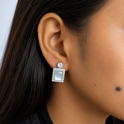 Elegant Rectangle Crystal Drop Korean Earrings for Women