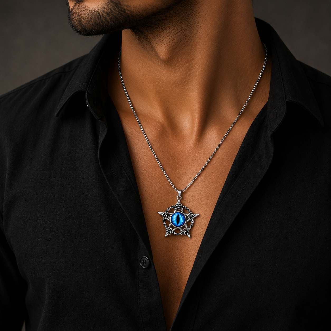 Blue Eye Skull Compass Pendant