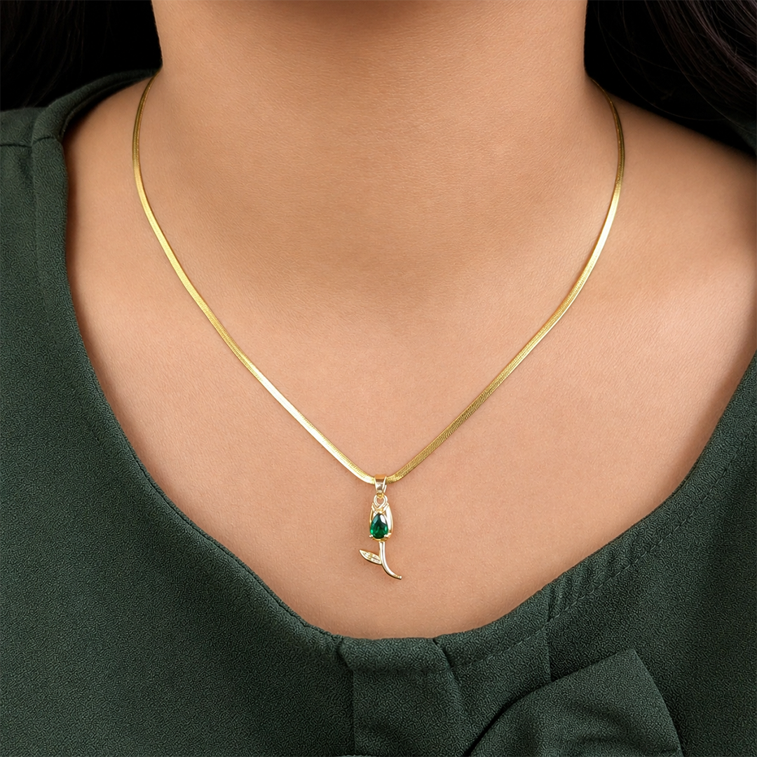 Tulip Teardrop Flower Pendant Necklace For Girls & Women's