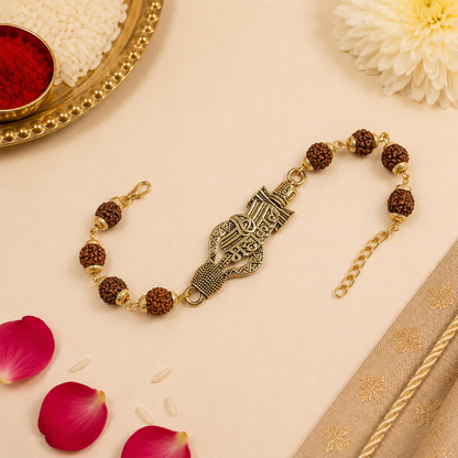 Mahakal Trishul Rudraksha Rakhi with Natural Rudraksha Beads
