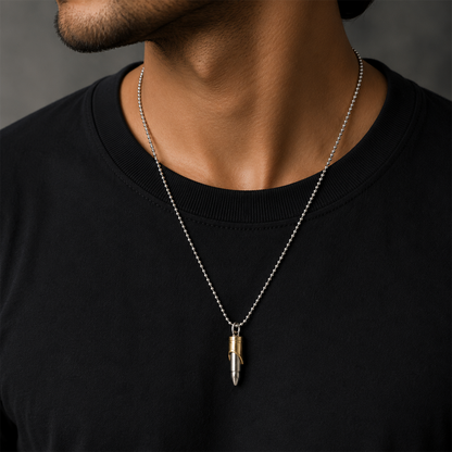 Bullet Pendant Necklace for Men & Boys with Ball Chain